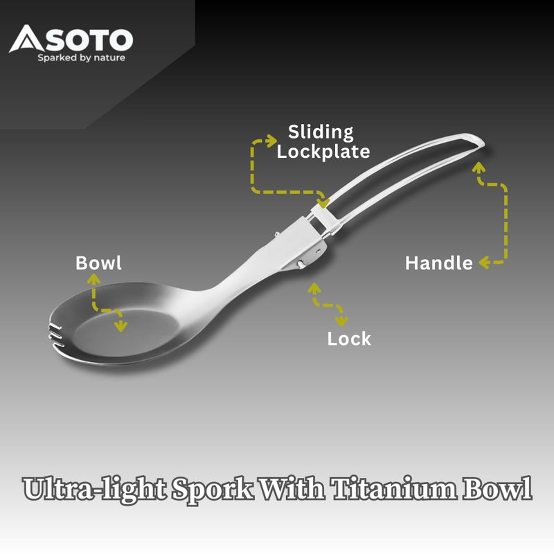 SOTO Foldable Pocket Camping Spork - Stainless Steel & Ultralight Backpacking Spoon Fork with Long Handle for Travel, Hiking, Picnic, & Outdoor - Image 5